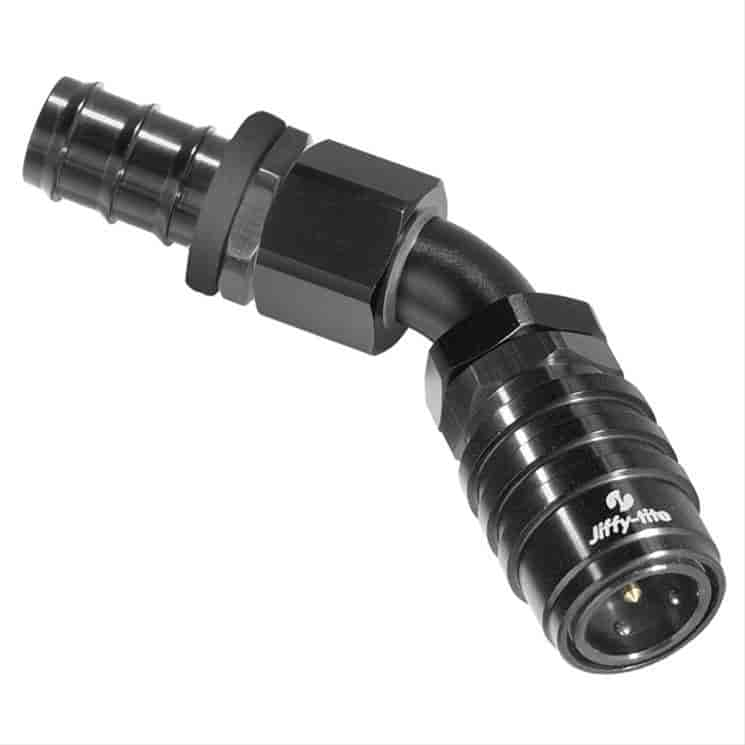 45DEG Elbow- Socket -4 AN Hose Barb- Valved EPDM Seals Black