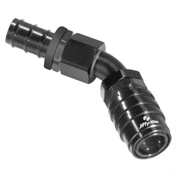 45DEG Elbow- Socket with -6 AN Hose Barb- Non-Valved Buna Seals Black