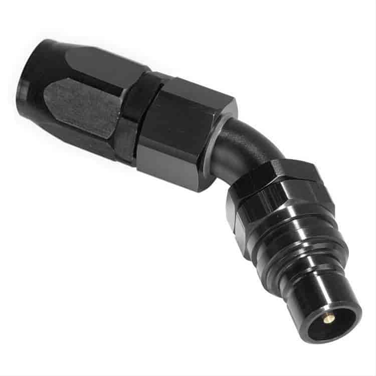 45DEG Elbow- Plug with -4 AN Re-usable Nut- Valved Buna Seals Black