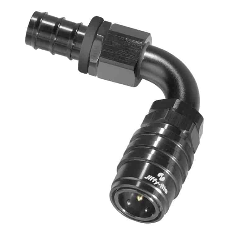 90DEG Elbow- Socket with -6 AN Hose Barb- Valved- Buna Seals Black