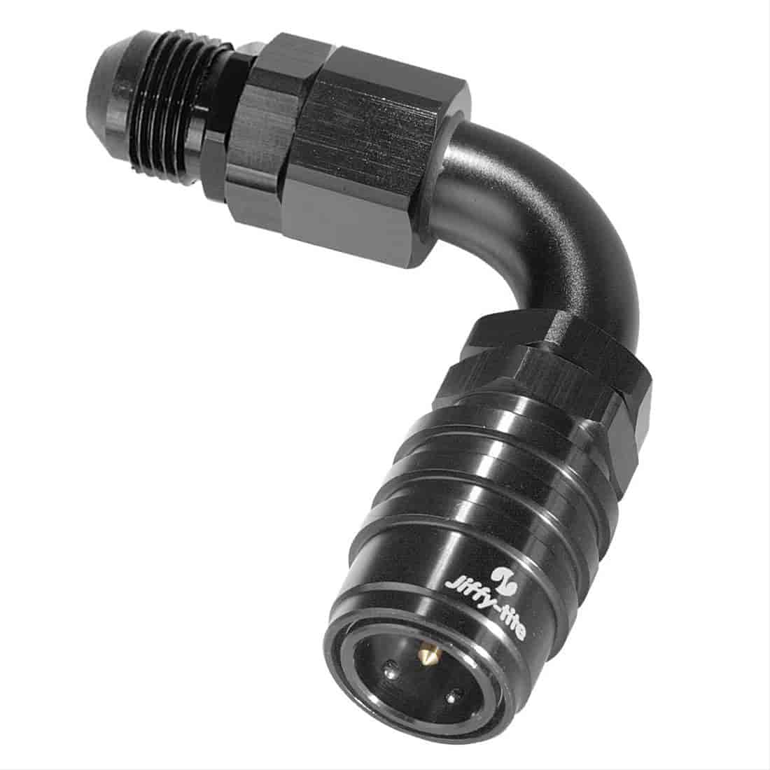 90DEG Elbow- Socket with -6 AN Push Lock Hose End- Valved- Buna Seals Black