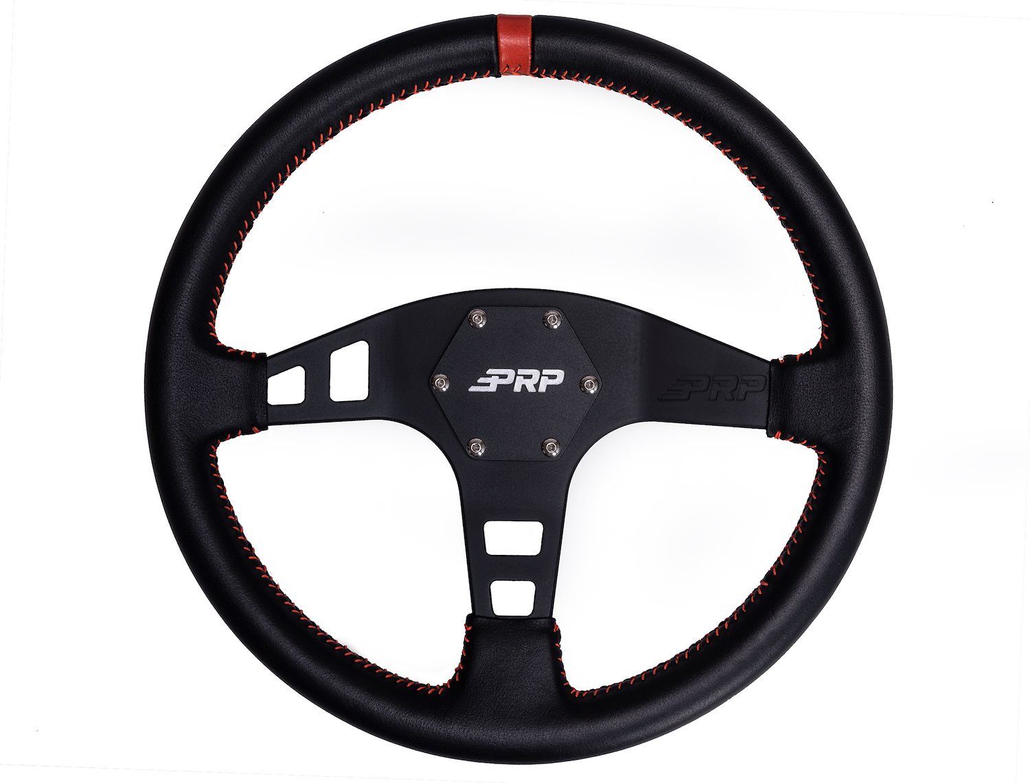 G213 Flat Leather Steering Wheel [Red]