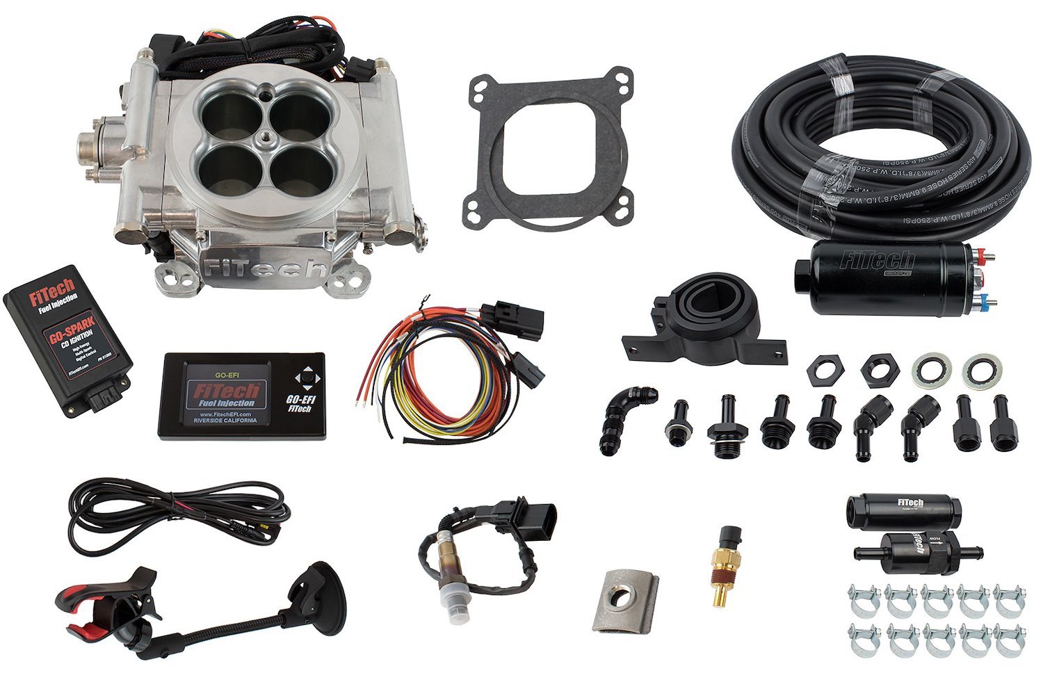 Go EFI-4 600 HP Throttle Body Fuel Injection Master Kit [In-line Fuel Pump and CDI Box] Bright Aluminum