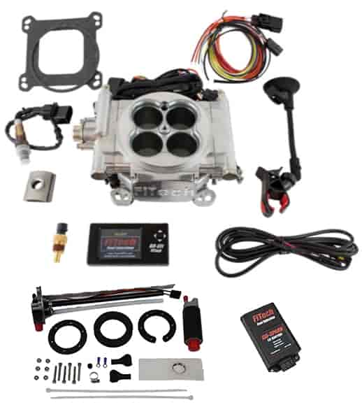Go EFI-4 600 HP Throttle Body Fuel Injection Master Kit [With Go-Fuel Universal In-Tank Pump Module 340 LPH & CDI Box] Bright Al