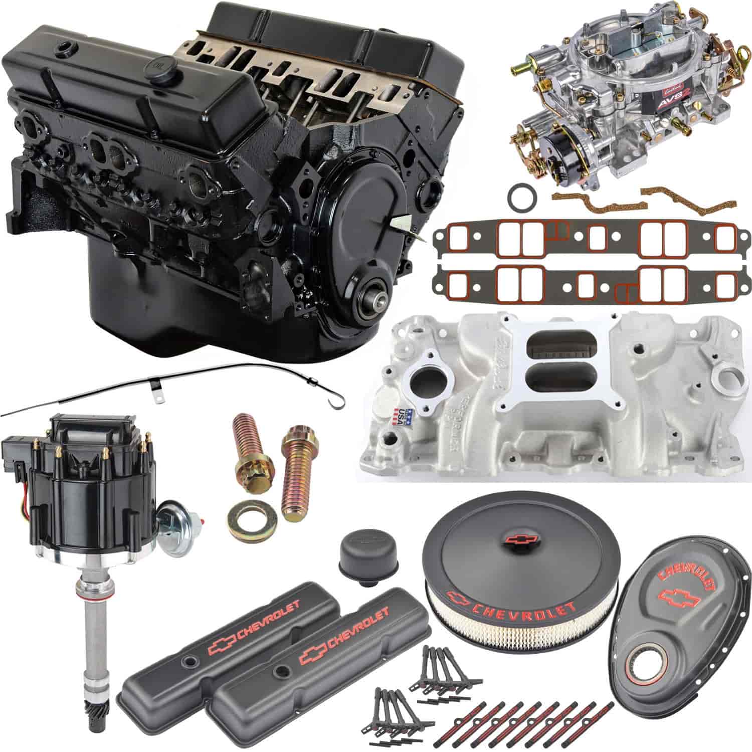 JEGS 3831:Small Block Chevy 383 ci Crate Engine Kit [Black Valve Cover  Dress-Up] - JEGS
