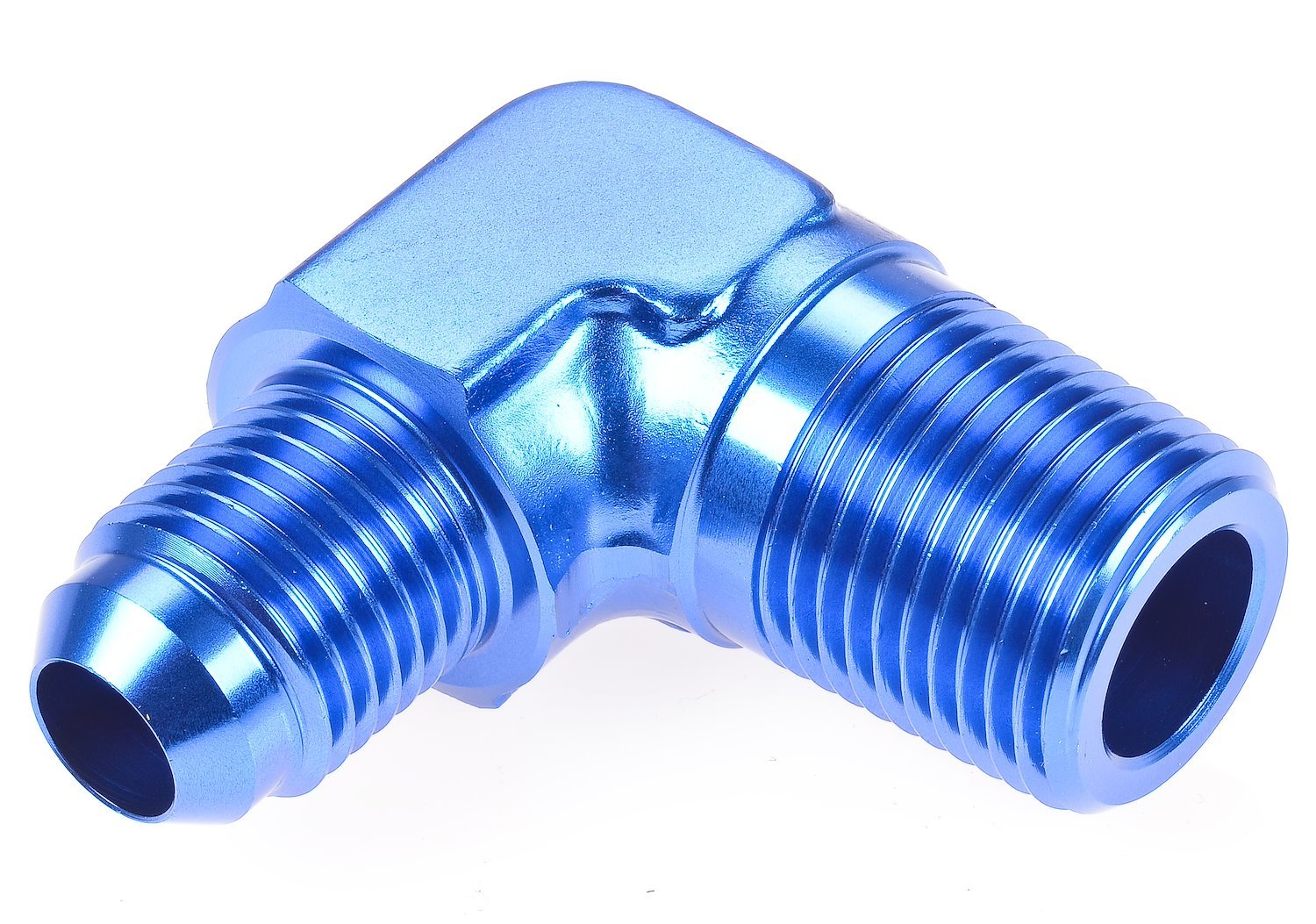 AN to NPT 90-Degree Adapter Fitting [-6 AN Male to 3/8 in. NPT Male, Blue]