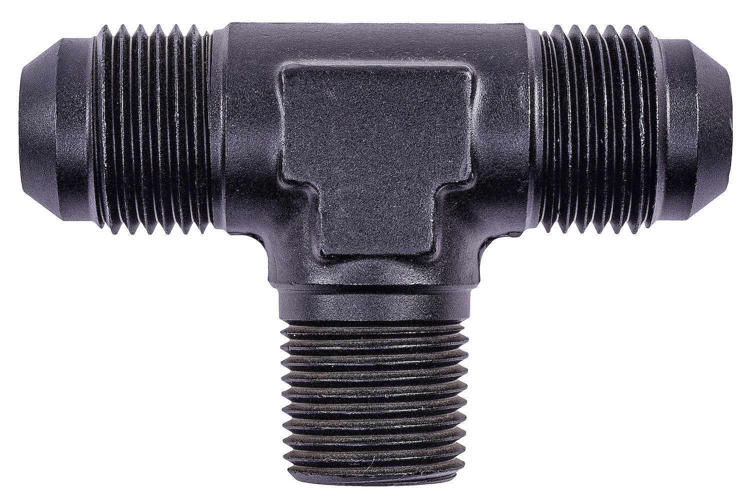 AN to NPT Tee Adapter Fitting [-8 AN Male to -8 AN Male on Run, 3/8 in. NPT Male Center Port, Black]