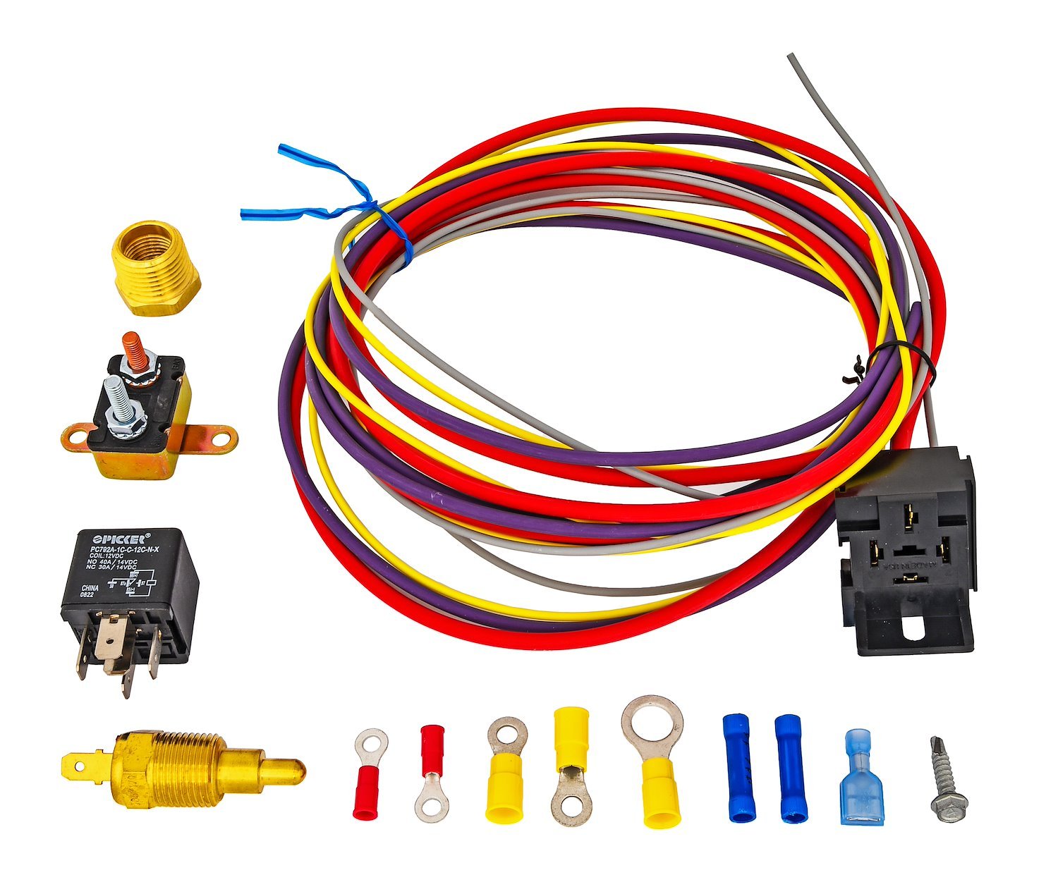 Single Electric Fan Wiring Harness & Relay Kit 30 Amp [185 degrees on 170 degrees off]