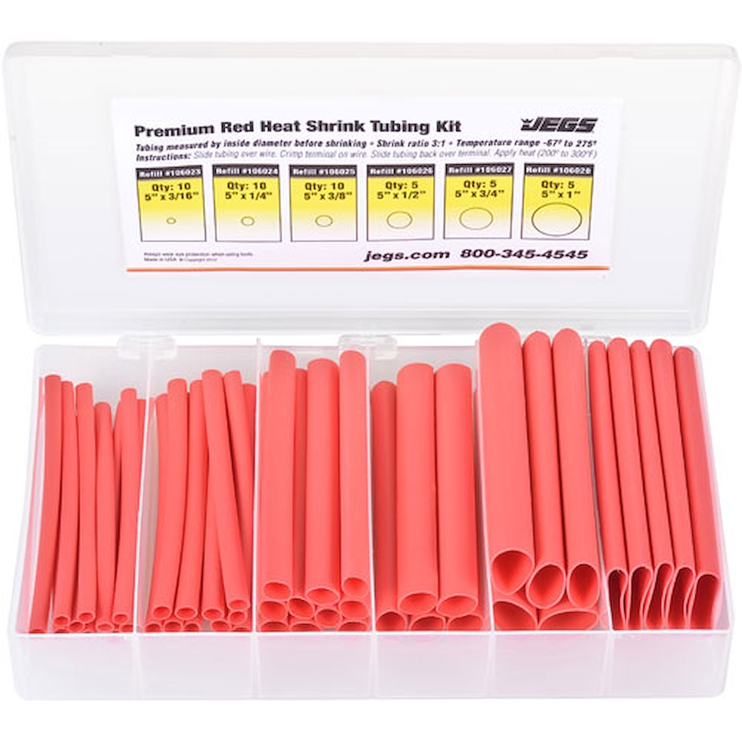 Red Premium Heat Shrink Tubing Kit with Storage Case 45 Piece