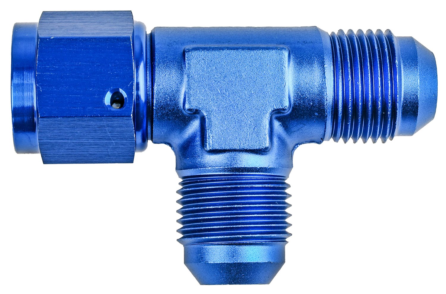 AN to AN Tee Adapter Fitting [-8 AN Female Swivel to -8 AN Male Run, -8 AN Male Center Port, Blue]