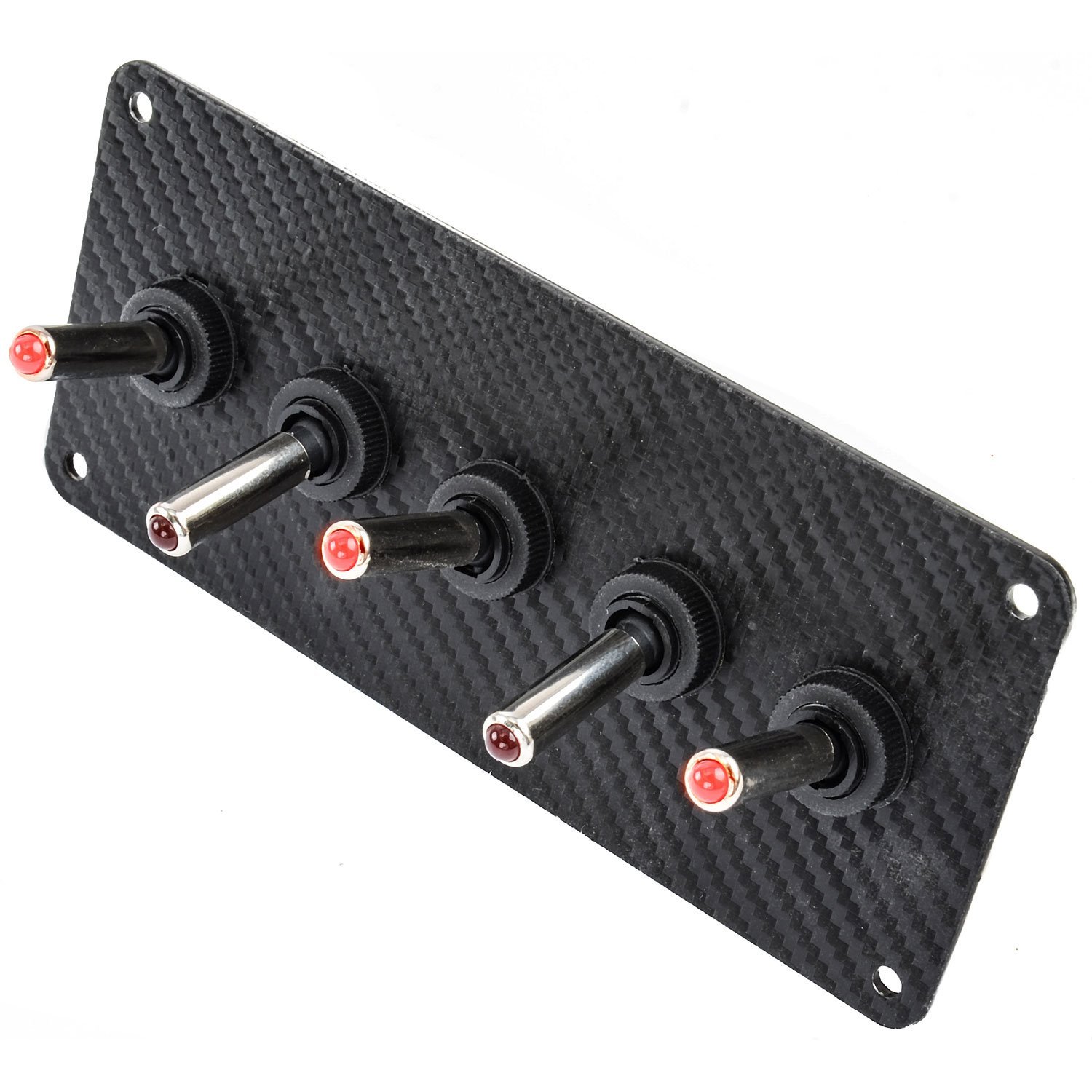 5-Toggle Panel with Red LED Switches Black Carbon