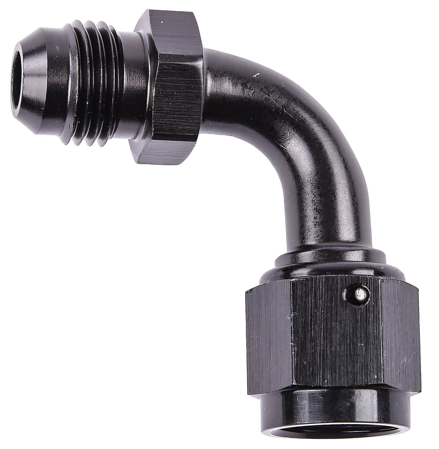 Black -6 AN Male to -6 AN Female Coupler [90 degree]