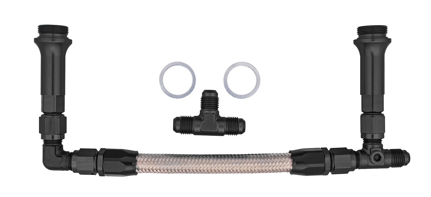 Dual Feed Fuel Line (Fuel Log) Kit for Holley 4150 Carburetors -6 AN [Braided Stainless Steel, Black Fittings]