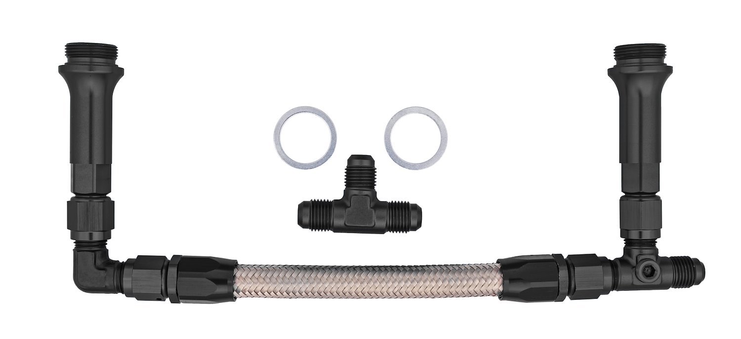 Dual Feed Fuel Line (Fuel Log) Kit for Holley 4150 Carburetors -8 AN [Braided Stainless Steel, Black Fittings]
