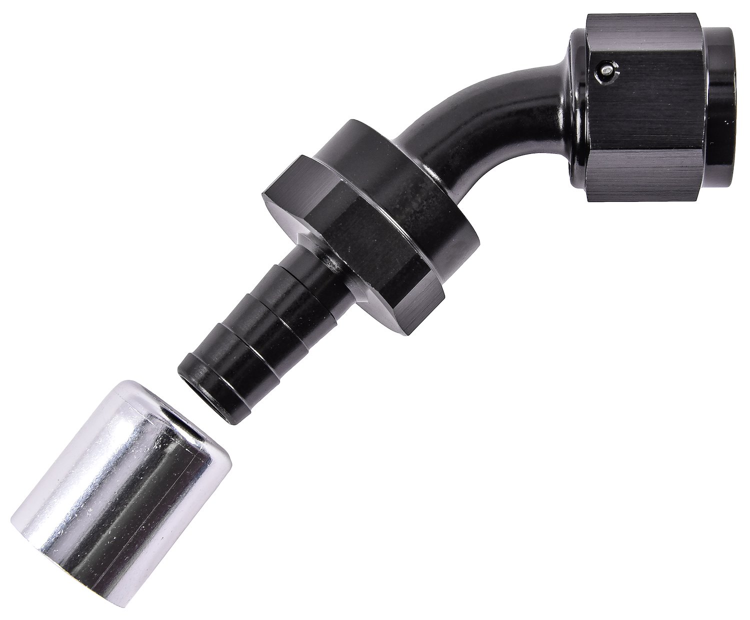 45-Degree Crimp-On Hose End Fitting [-8 AN Female to -8 AN Hose, Black]