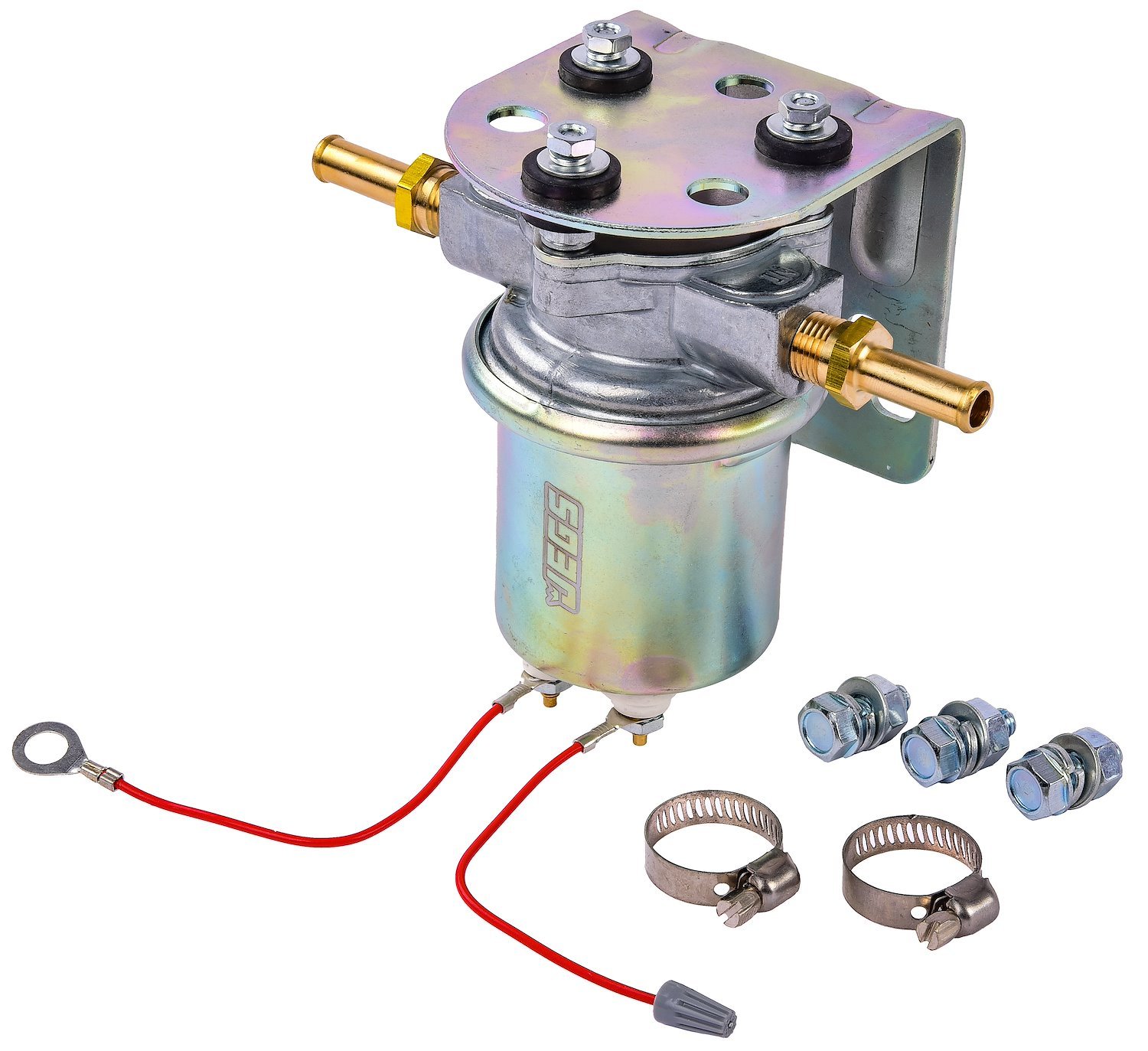 JEGS 159072: Universal Electric Fuel Pump | 12 V DC | 50 gph | 6-8 Free  Flow PSI Output | Rotary Vane | Gasoline/Diesel Fuels | 3/8 in.-18 NPSF  Inlet/Outlet | 3/8