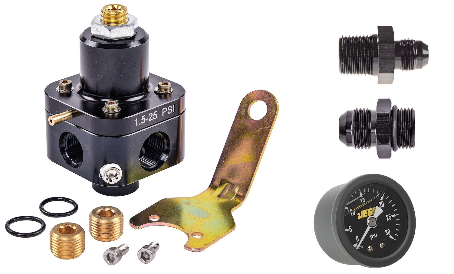 JEGS 555-159123K [555-159123]: Fuel Pressure Regulator Kit For Carbureted  Engines Includes Fuel Pressure Regulator, Fuel Pressure Gauge, -8 AN x 3/4  in.-16 Port Adapter Fitting, -6 AN x 3/8 in. NPT Adapter Fitting JEGS