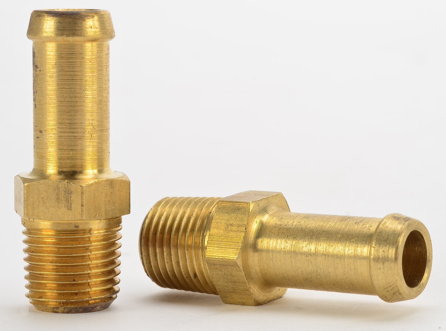 JEGS 16002: NPT Straight Hose Barb Fitting | 1/8 in. NPT to 5/16 in. I.D.  Hose | Brass | Gold Finish | Set of 2 - JEGS