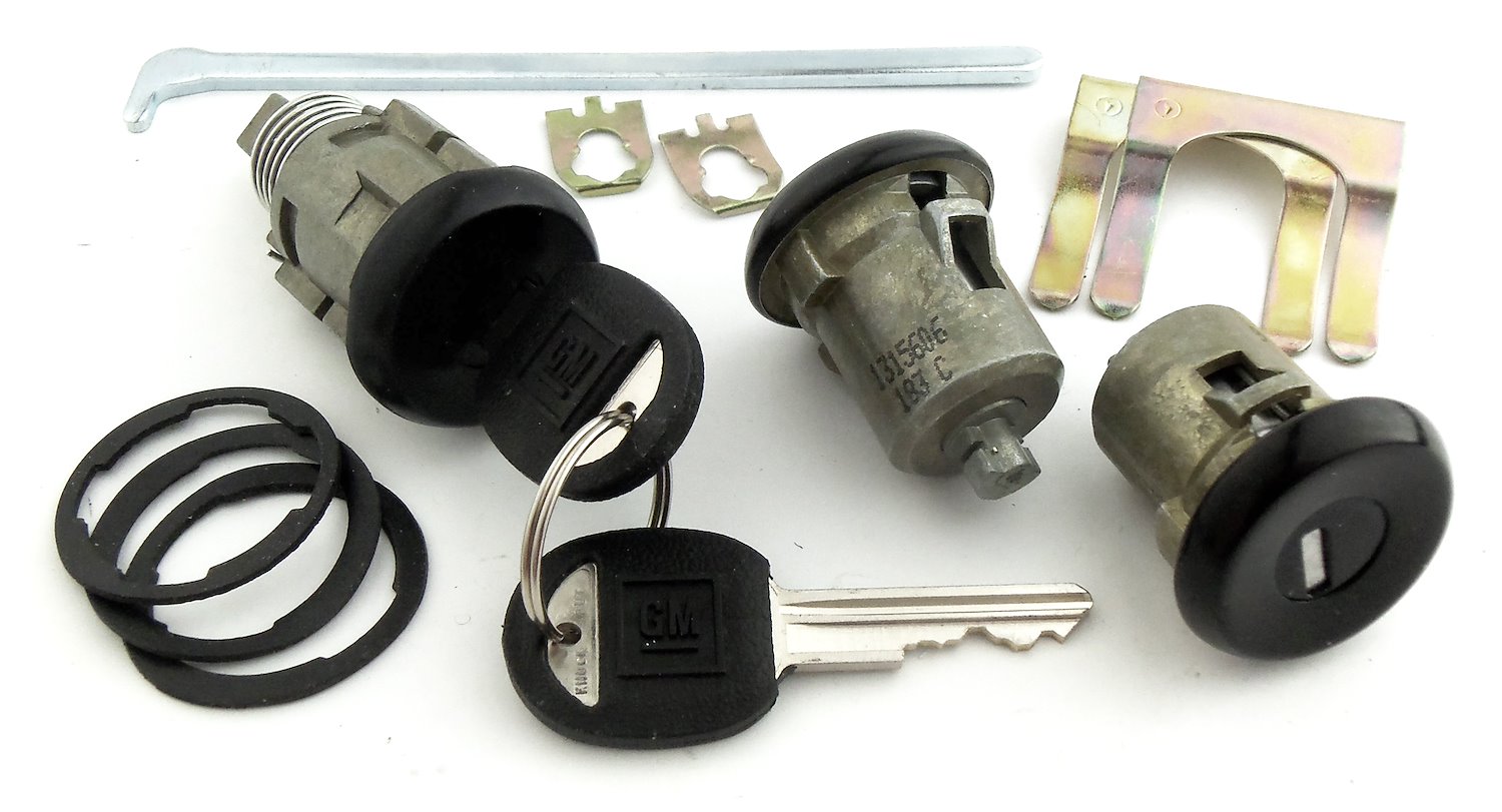 Door & Trunk Lock Set for 1986-1992 Chevrolet Camaro [Oval Style GM Keys, Black Finish]