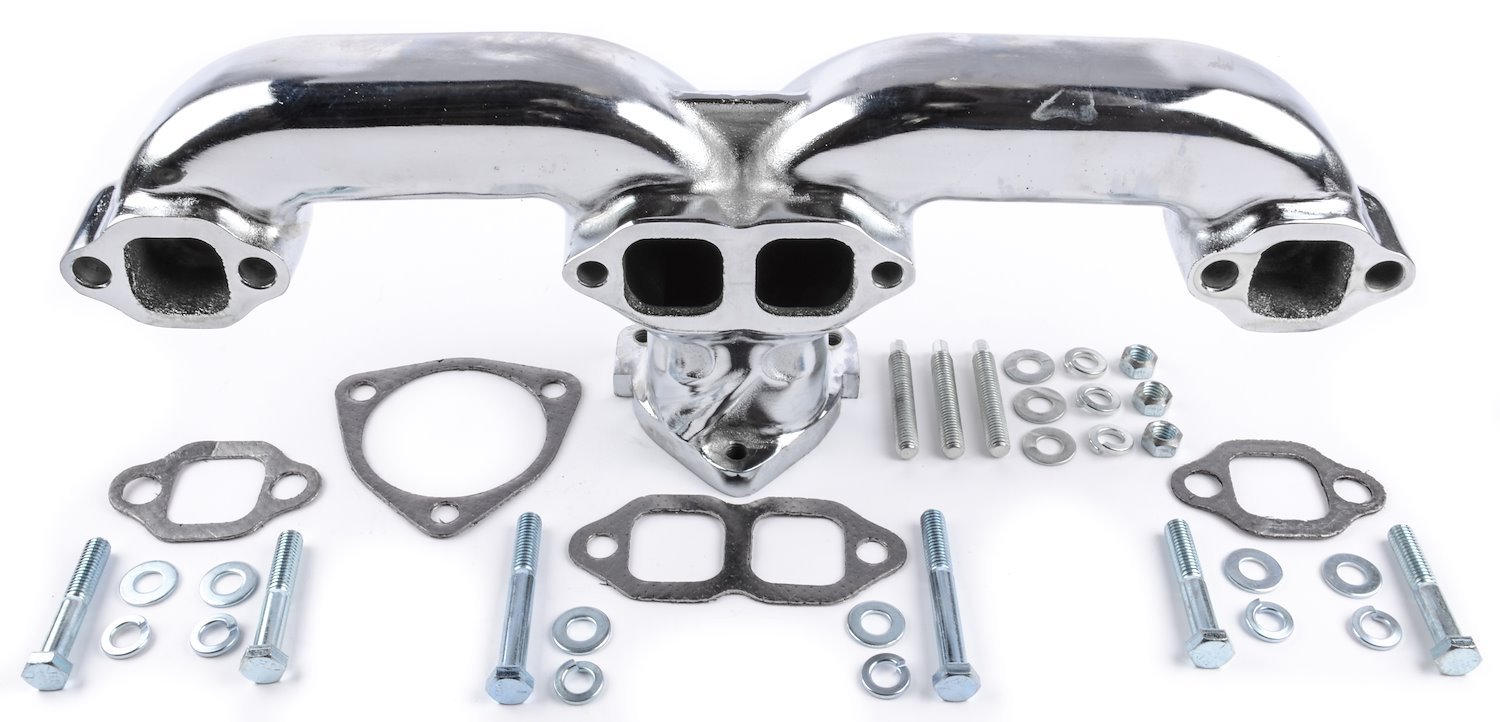 Chrome Rams Horn Style Exhaust Manifolds [Fits Most Round/Square Port Small Block Chevy Stock Cylinder Heads]
