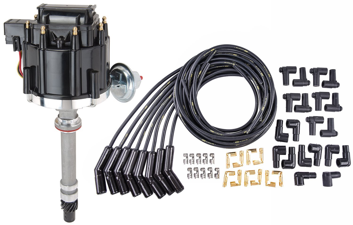 JEGS HEI Distributor Kit For Small Block & Big Block Chevy with 8 mm Black  HI-Temp Wires & 135-Degree Ceramic Boots