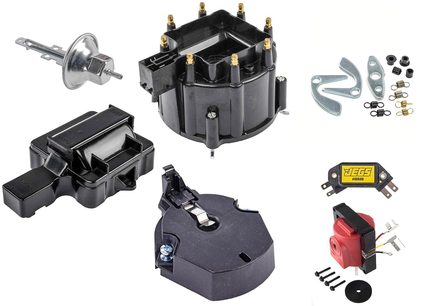 JEGS 555-40019: HEI Distributor Cap and Rotor Tune Up Kit | Small Block  Chevy & Big Block Chevy | Black | Includes: Cap, Rotor, Coil Dust Cover,  Vacuum Advance, Ignition Control Module,