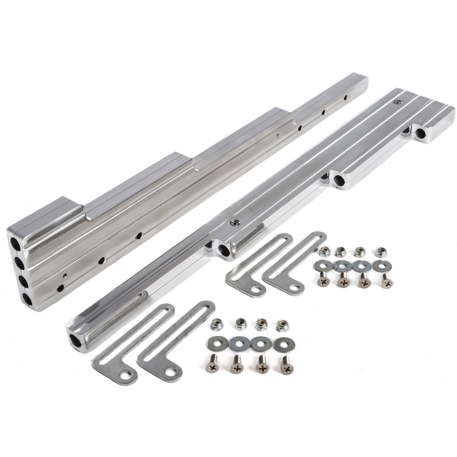 NEW BILLET SPECIALTIES SMALL BLOCK CHEVY SHORT POLISHED ALUMINUM VALVE COVER SET WITH BALL MILLED COVERS WITH BALL MILLED PCV BREATHER, OIL FILL CAP, - 2