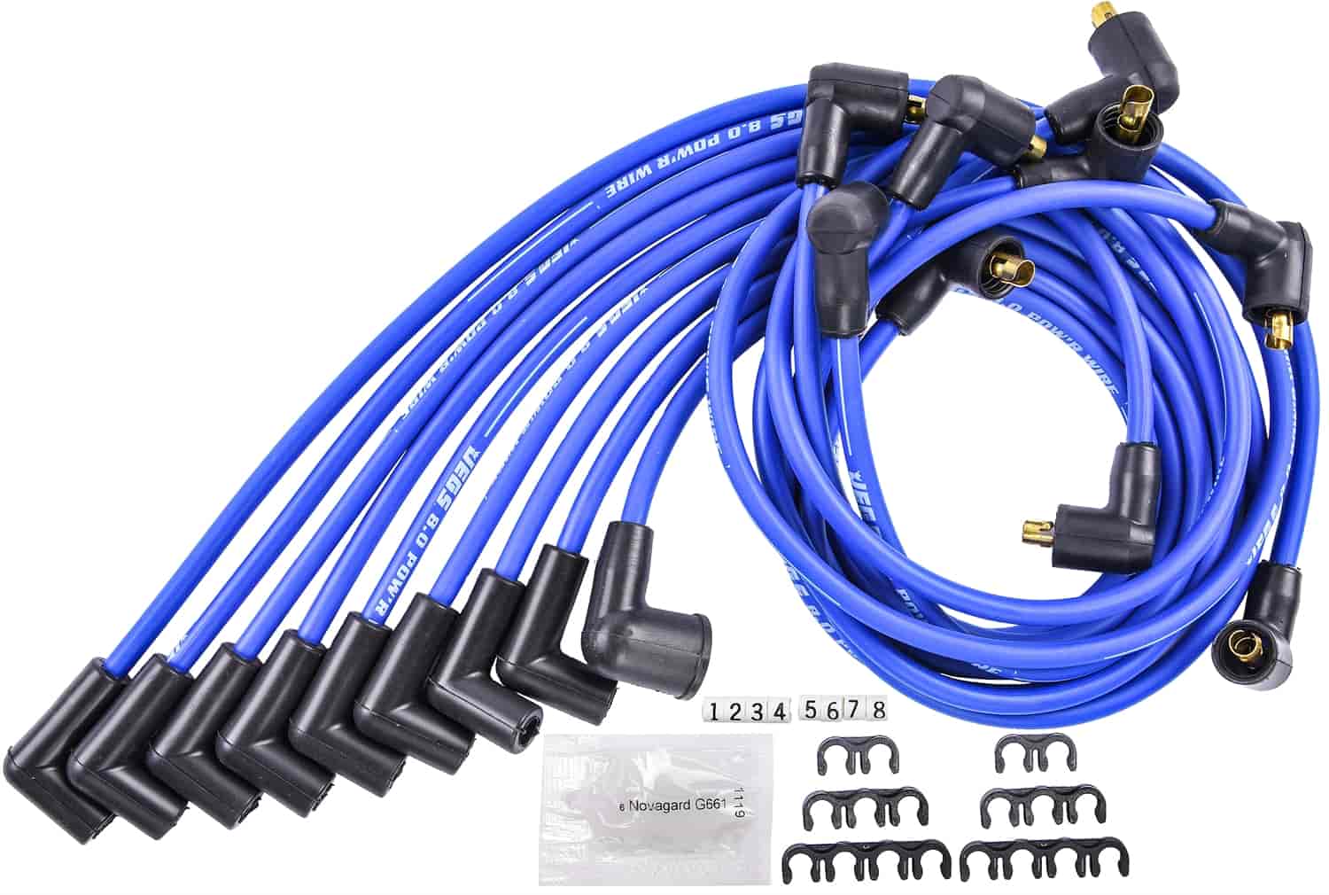 JEGS 412012 8.0mm Blue Pow'r Wires Small Block Chevy Under Headers
