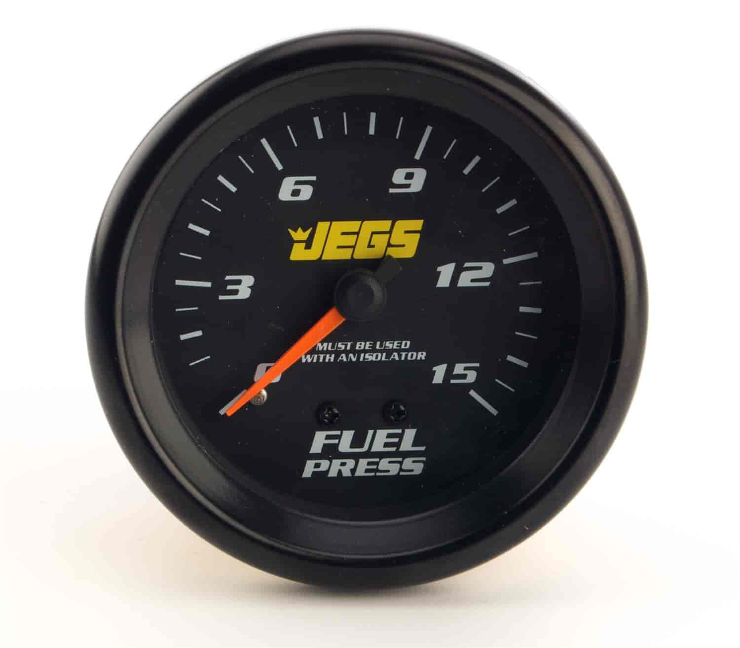 JEGS Fuel Pressure Gauge, 2 5/8 in. Mechanical [0-15 psi with Black Face]