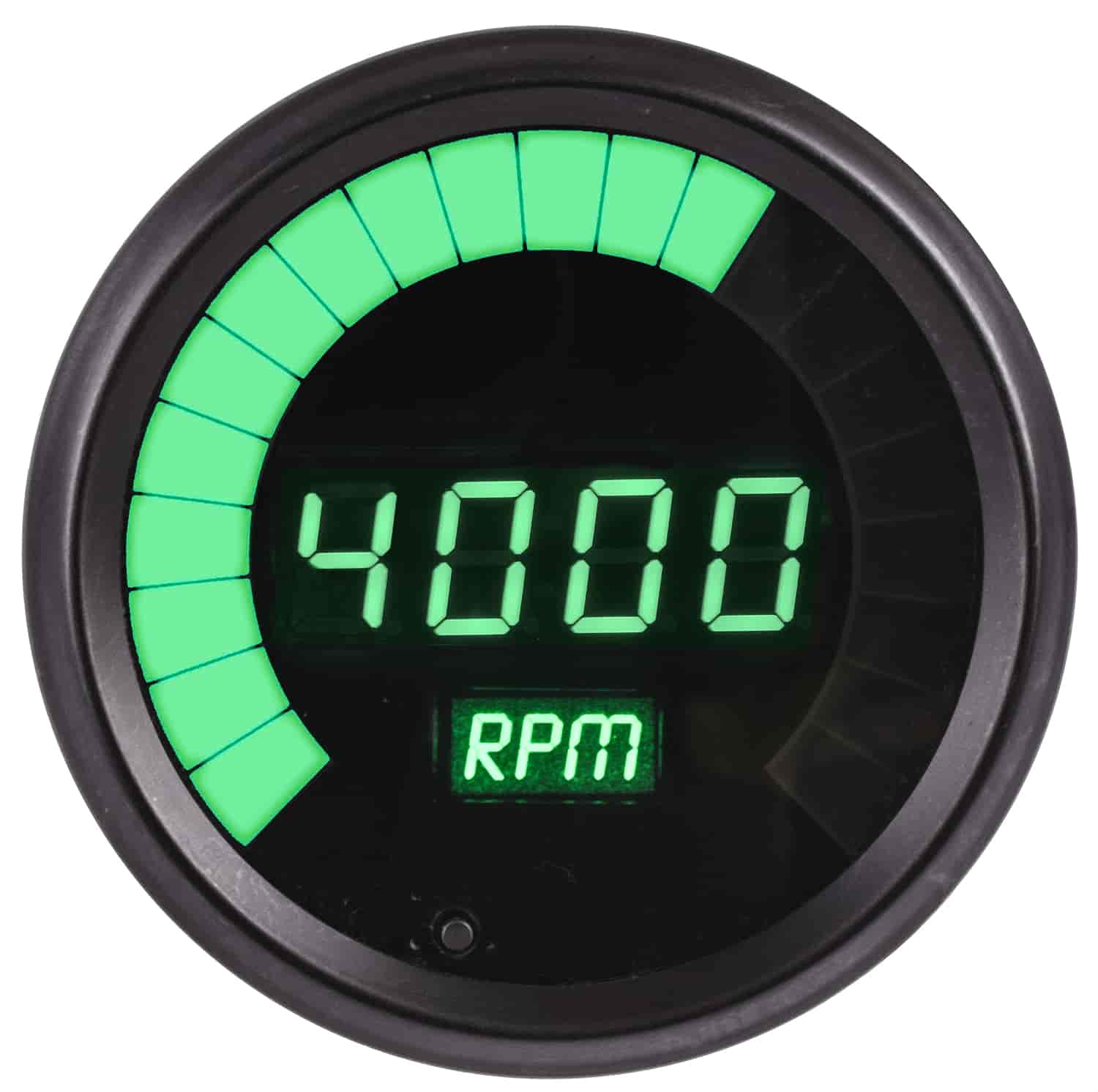 JEGS 41454: Tachometer | LED Digital | Bar Graph | 0-9900 rpm | 3 3/8 in.  Diameter | Microprocessor Controlled | Peak RPM Memory Recall | Night  Dimming | Black Face\Bezel | Green Numbers & Bar Graph - JEGS High  Performance
