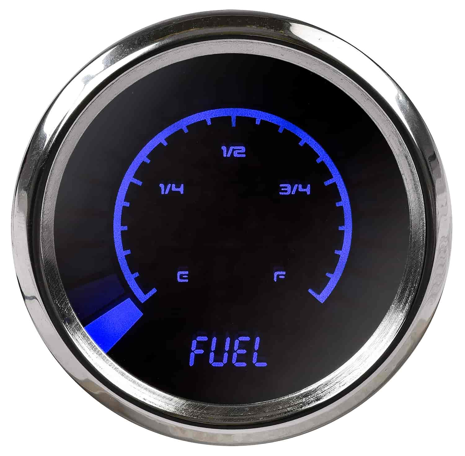 Fuel Level Gauge LED Bar Graph [Chrome Bezel, Black Face, Blue Numbers]