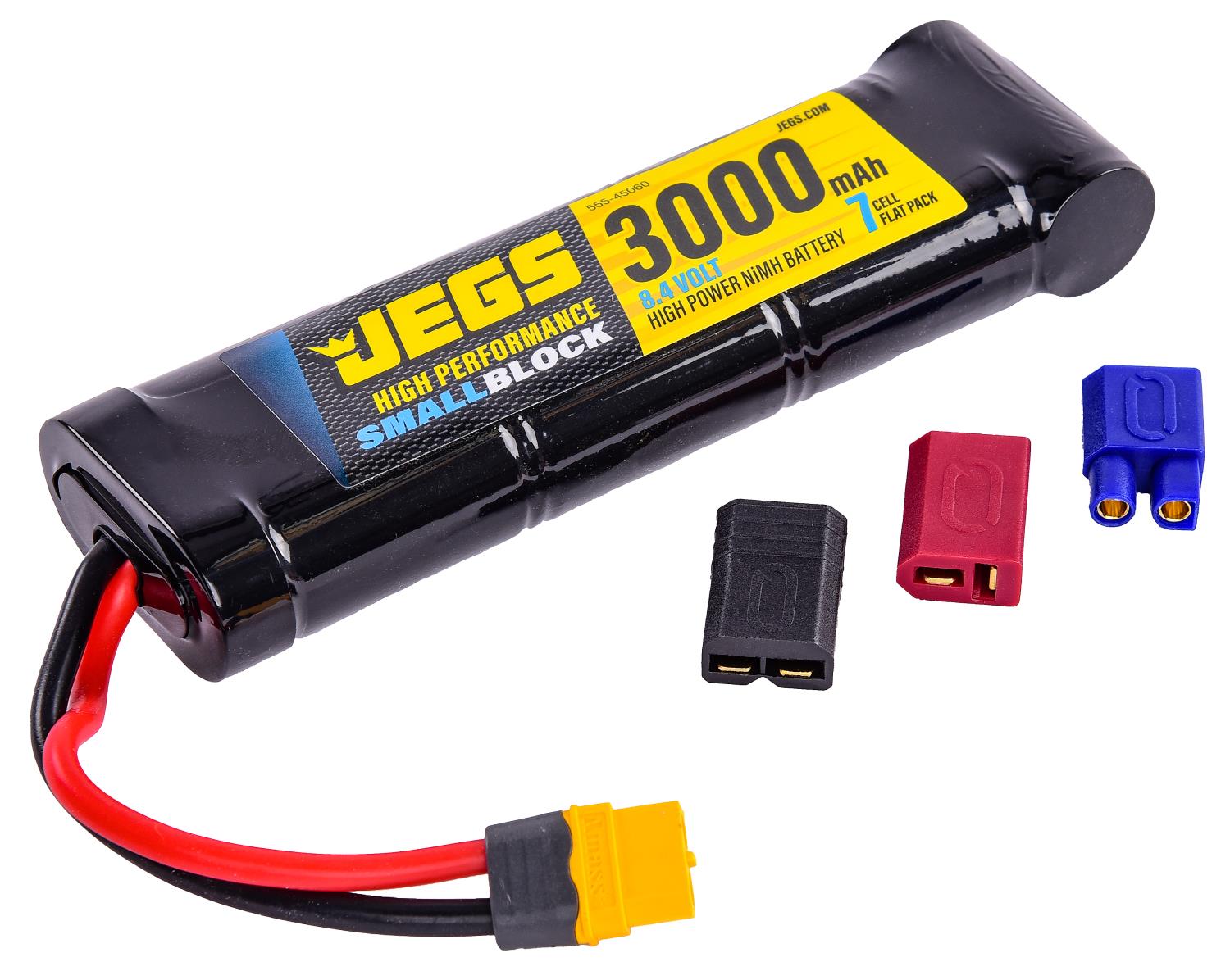 JEGS 45060: Small Block NiMH Battery | Cell Count: 7 | Configuration: Flat  | Volts: 8.4V | Capacity: 3000 mAh | Wire: 12 AWG | Plug: UNI 2.0 | Sold  Individually | Fits TRAXXAS RC CARS ONLY - JEGS
