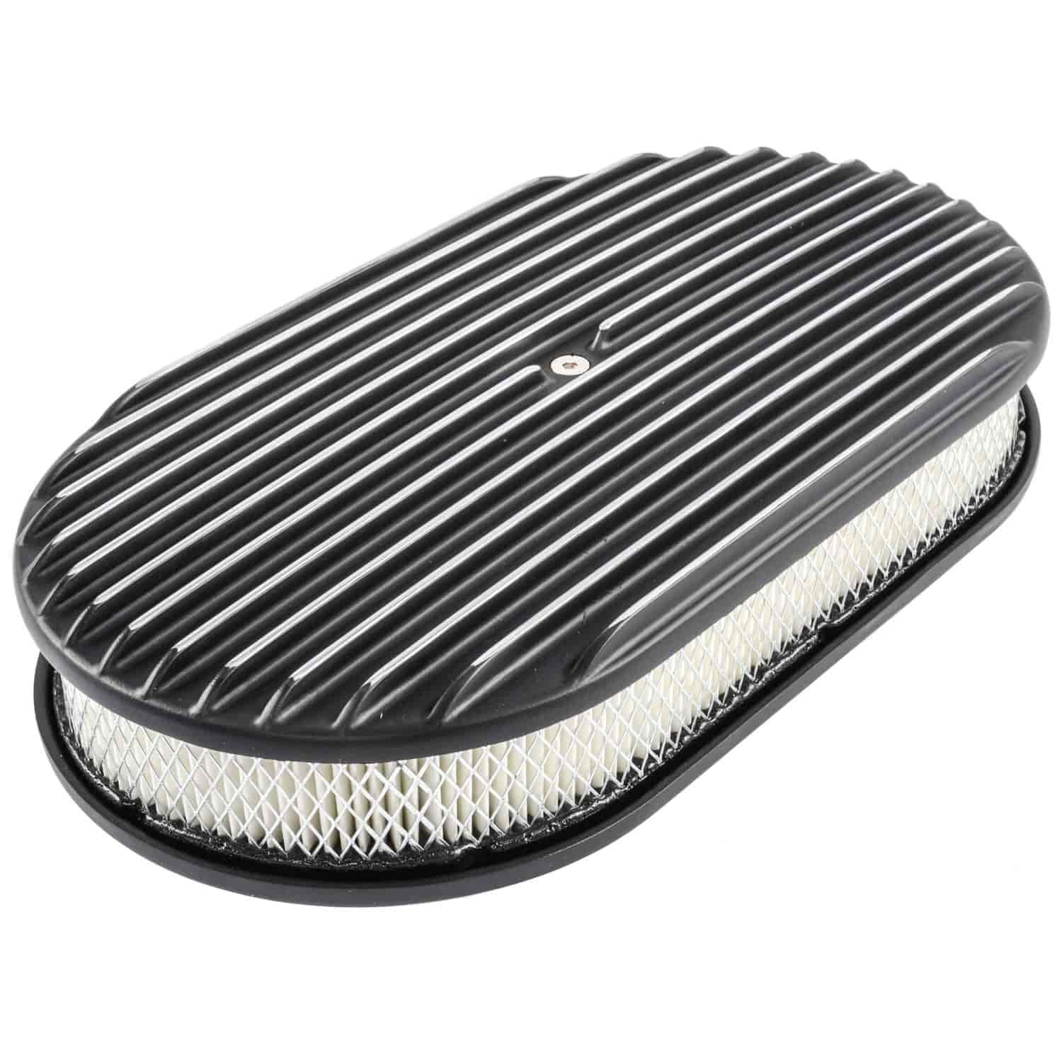 12 Oval Fully Polished Aluminum Finned Air Cleaner For 5-1/8” Carb Holley