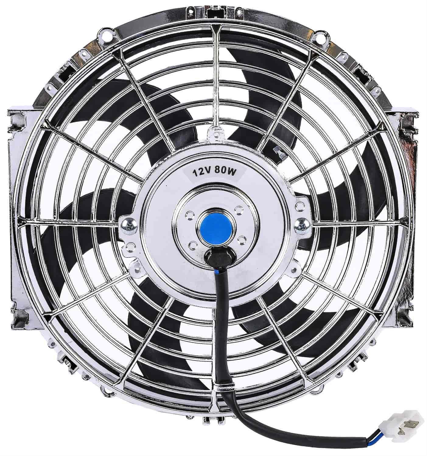 JEGS 52170: Universal Electric Reversible Cooling Fan [10 in. Diameter S- Blade] | Chrome | Mounting hardware included - JEGS