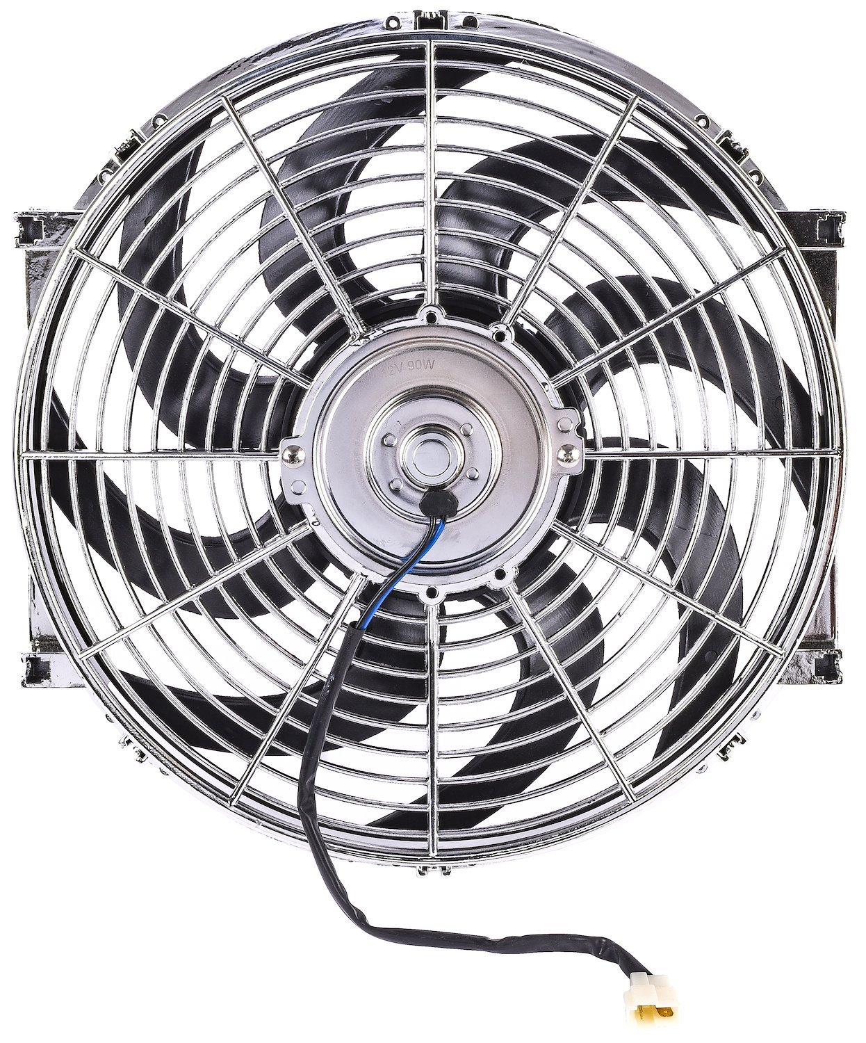 JEGS 52174: Universal Electric Reversible Cooling Fan [14 in. Diameter  S-Blade] | Chrome | Mounting hardware included - JEGS