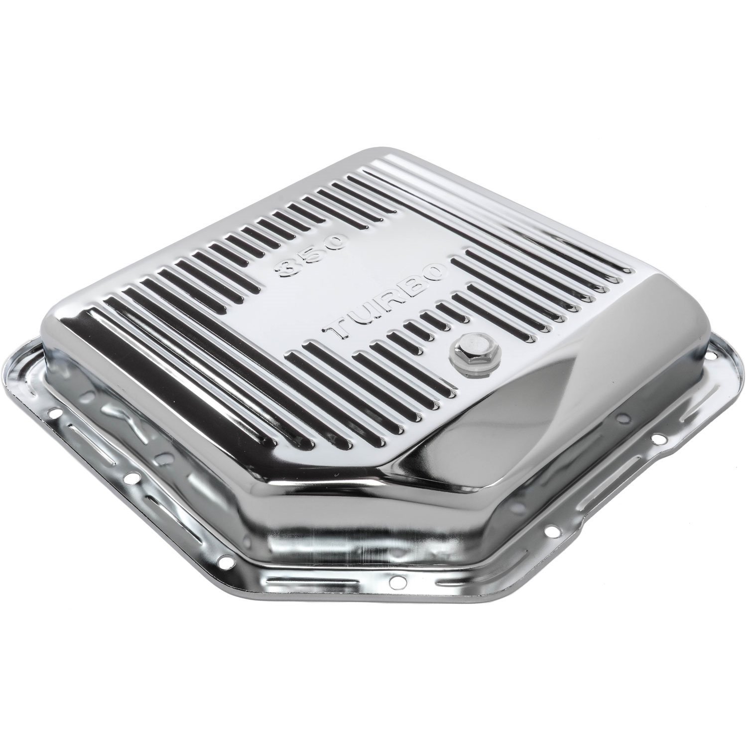 JEGS 601180: Automatic Transmission Pan Fits GM TH350 Automatic  Transmission Stamped with Turbo 350 on Bottom in. Deep Ribbed  Design for Strength 16-gauge Steel Chrome Plated Finish Includes  Drain Plug JEGS