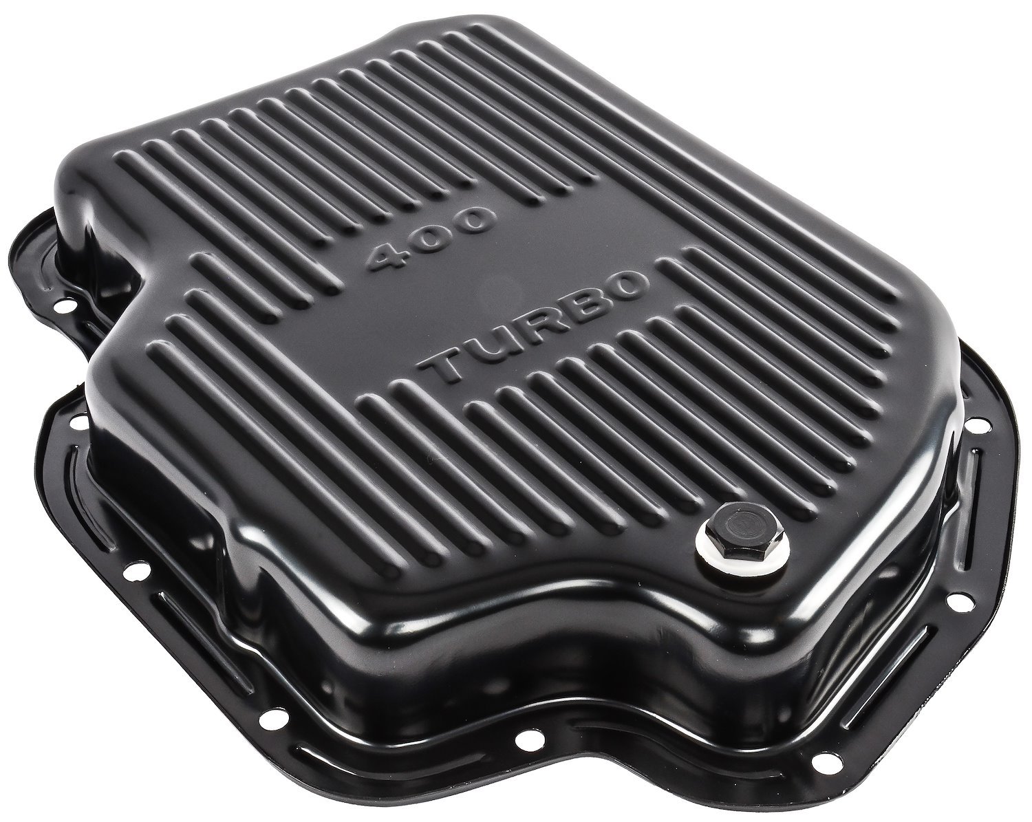 JEGS 601184: Automatic Transmission Pan Fits GM TH400 Automatic  Transmission Stamped with Turbo 400 on Bottom 7/8 in. Deep Ribbed  Design for Strength 16-gauge Steel Black Powder Coat Finish Includes  Drain Plug JEGS
