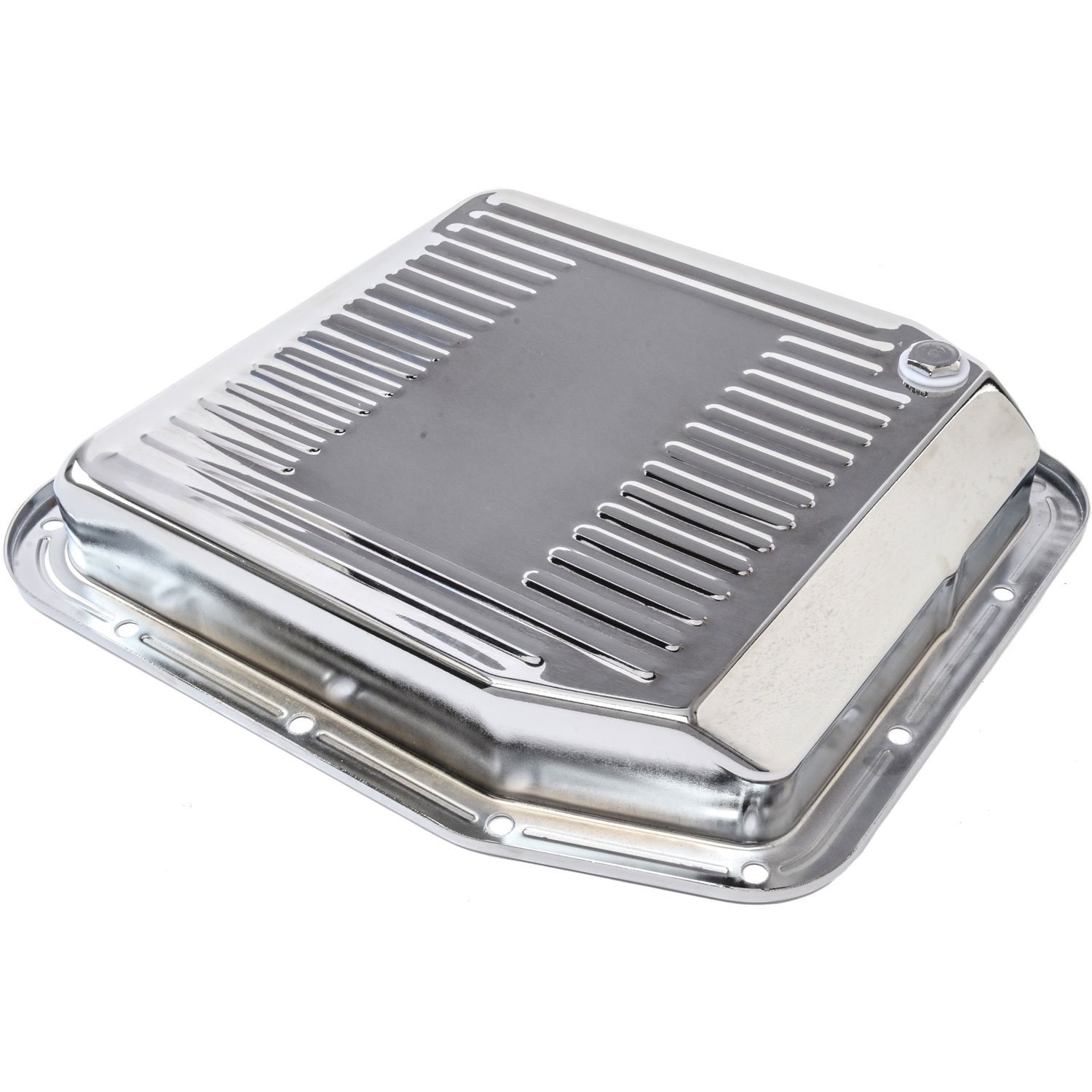JEGS 60185: Automatic Transmission Pan | Fits Ford AOD Automatic  Transmissions | Ribbed Design | 16-gauge Steel | Chrome Plated Finish |  Includes Drain Plug - JEGS