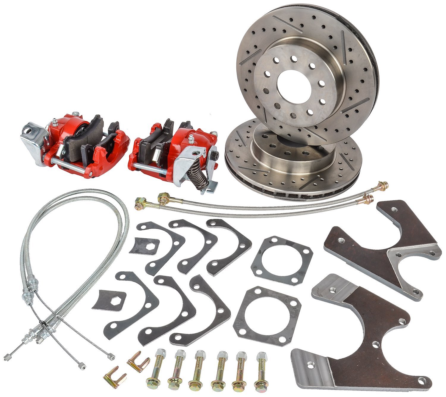 GM 10 & 12 Bolt Rear Disc Brake Conversion Kit for 1964-1972 GM A-Body [Premium Kit with E-Brake & Red Calipers]