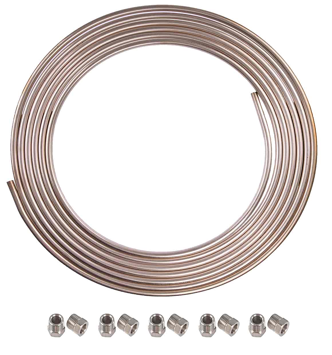 JEGS 635806K: NiCopp Tubing & Nut Kit | 3/8 in. x 25 ft. of Tubing | 5/8  in.-18 x 3/8 in. I.D. Stainless Steel Tube Nuts - JEGS