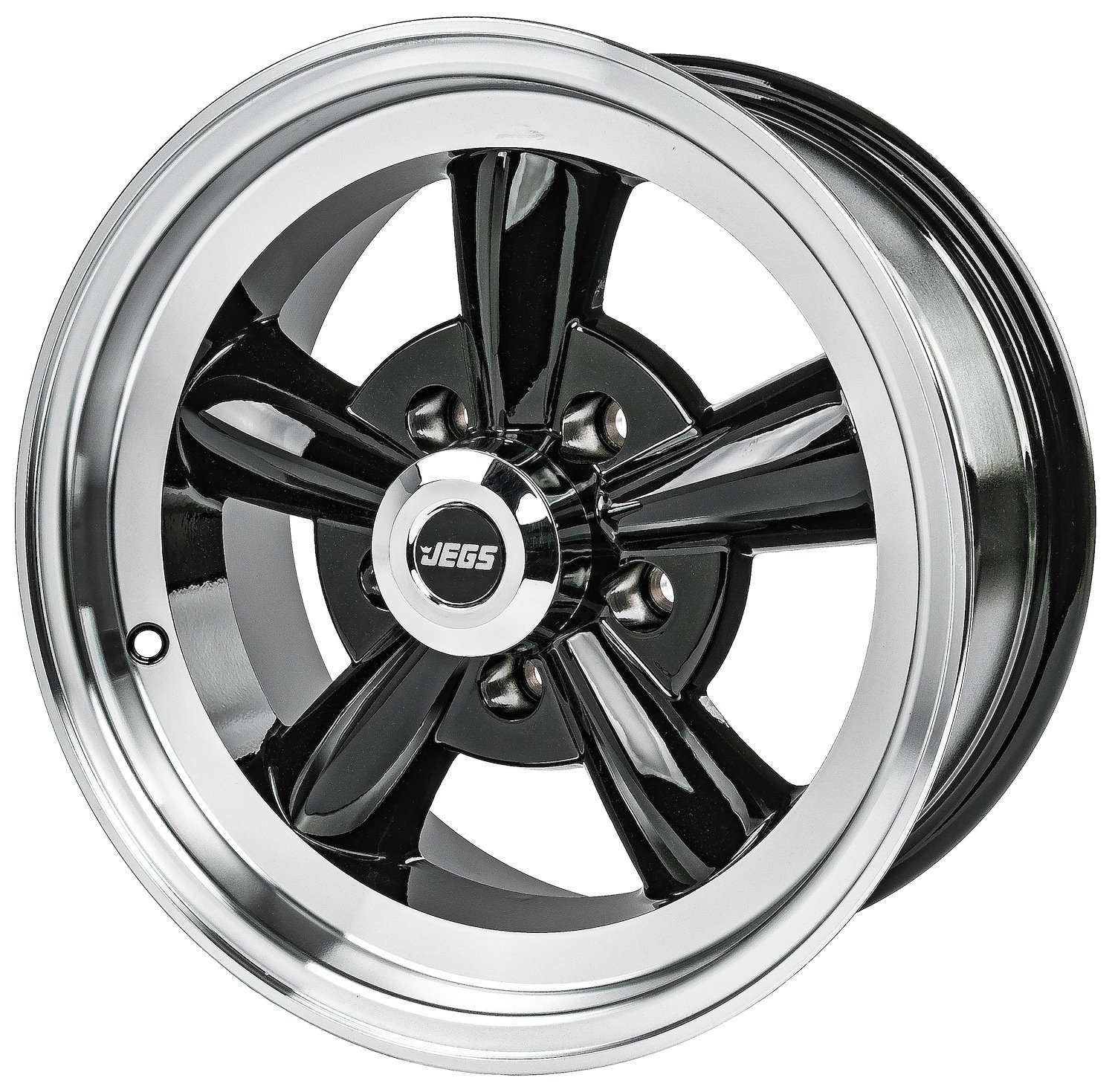JEGS 670104 15” x 7” Sport Torque Wheel with Polished Outer Lip, Gloss Black Spokes, and Chrome