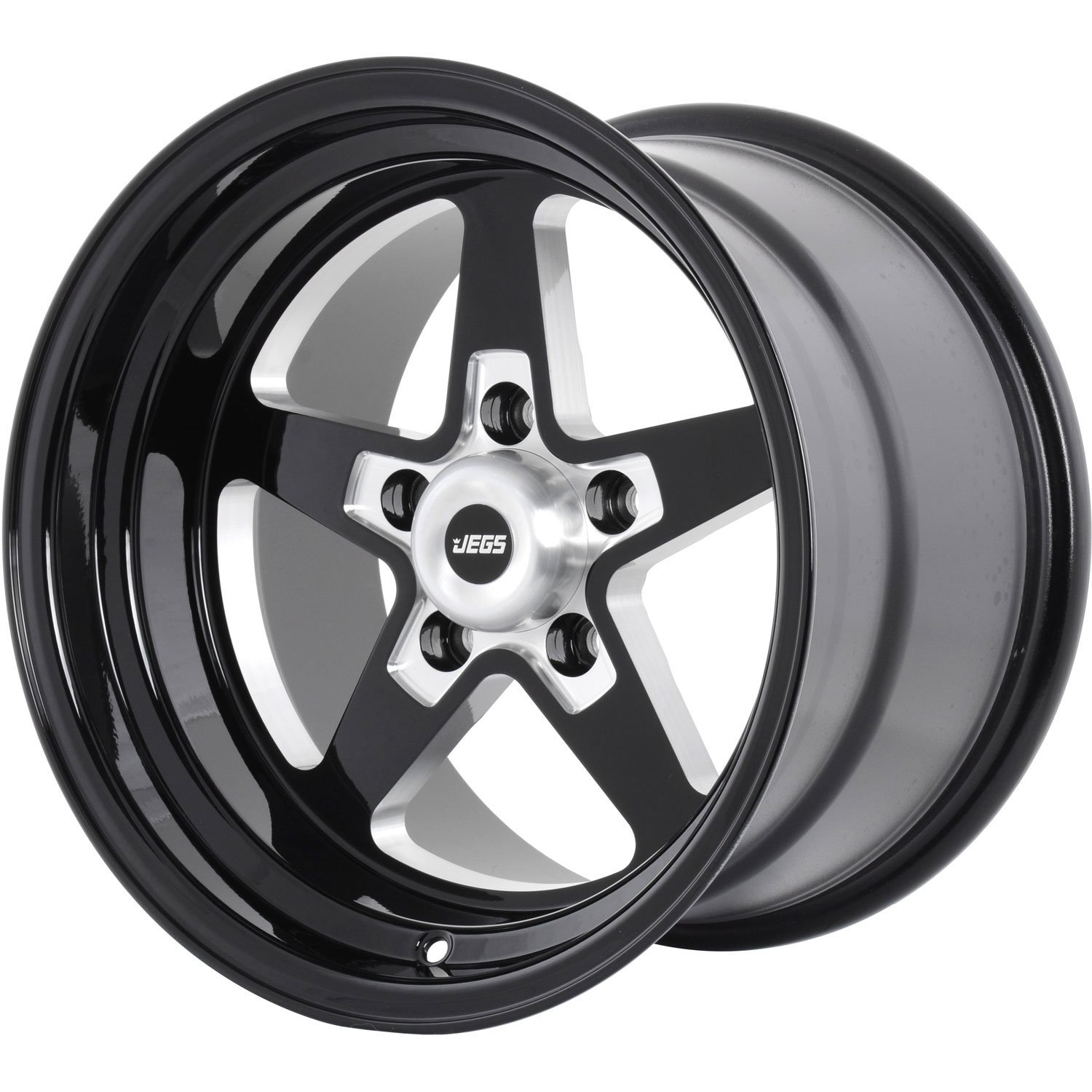 JEGS 681284: SSR Star Wheel [15" x 10"] | Bolt Pattern: 5 x 4.50" | Black |  Includes center cap | DOT Approved | Back Spacing: 5.5" | Offset: 0 mm |  Each - JEGS
