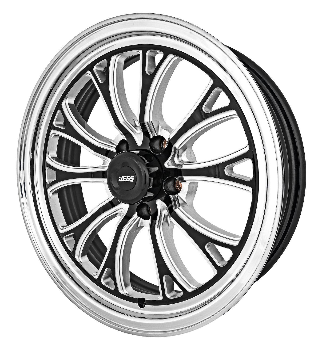 JEGS 555-681390: SSR Spike Wheel | Size: 17" x 4.50" | Bolt Pattern: 5 x  5.00" | Back Spacing: 1.75" | Offset: -24 mm | Center Bore: 3.27" | Load  Rating: 1900 lbs. | Finish: Polished Outer Lip with Black Milled Spokes |  Compare to 555-681443 - JEGS