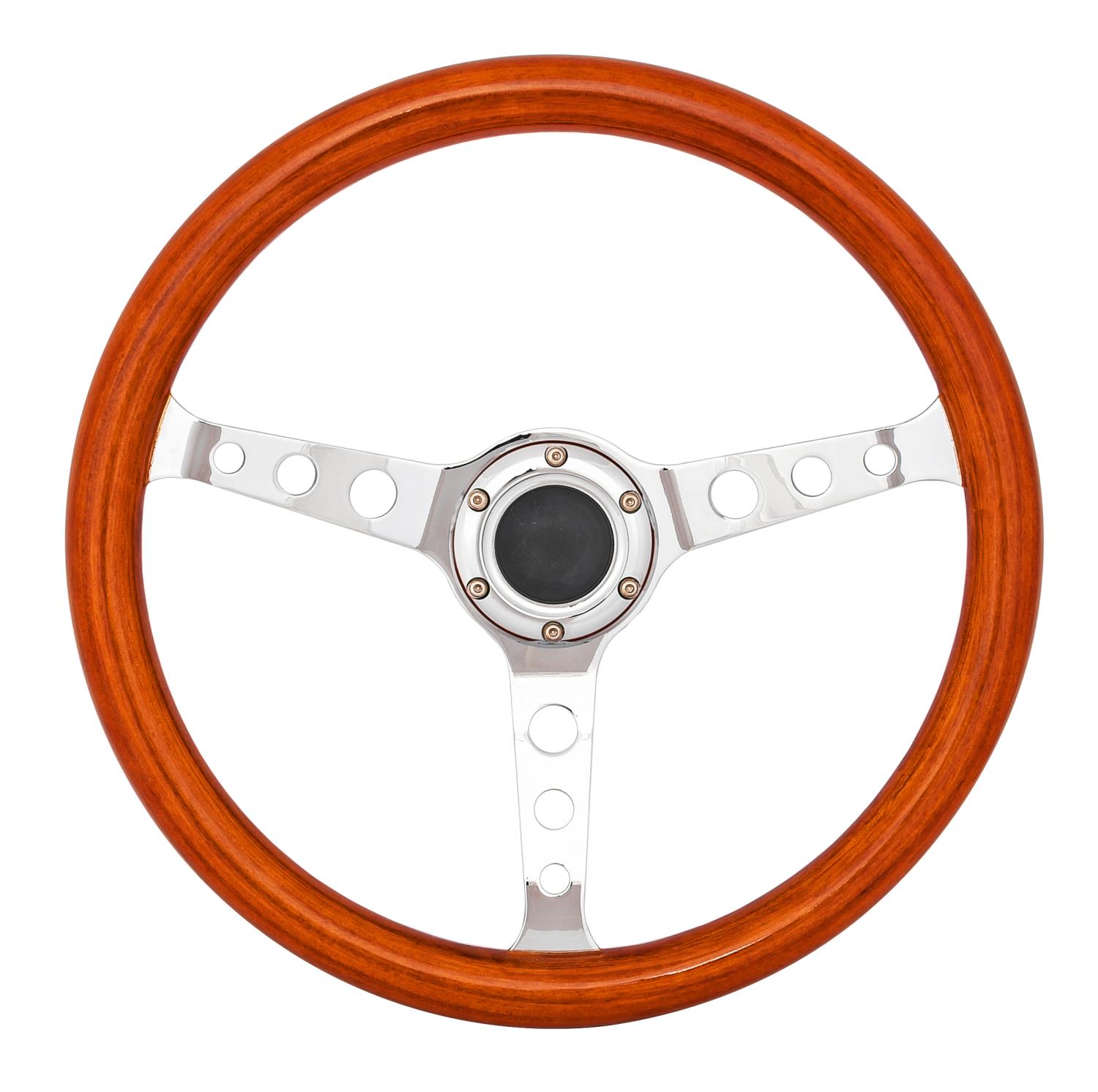 Classic Walnut Wood Grain Steering Wheel, Chrome Tri-Hole