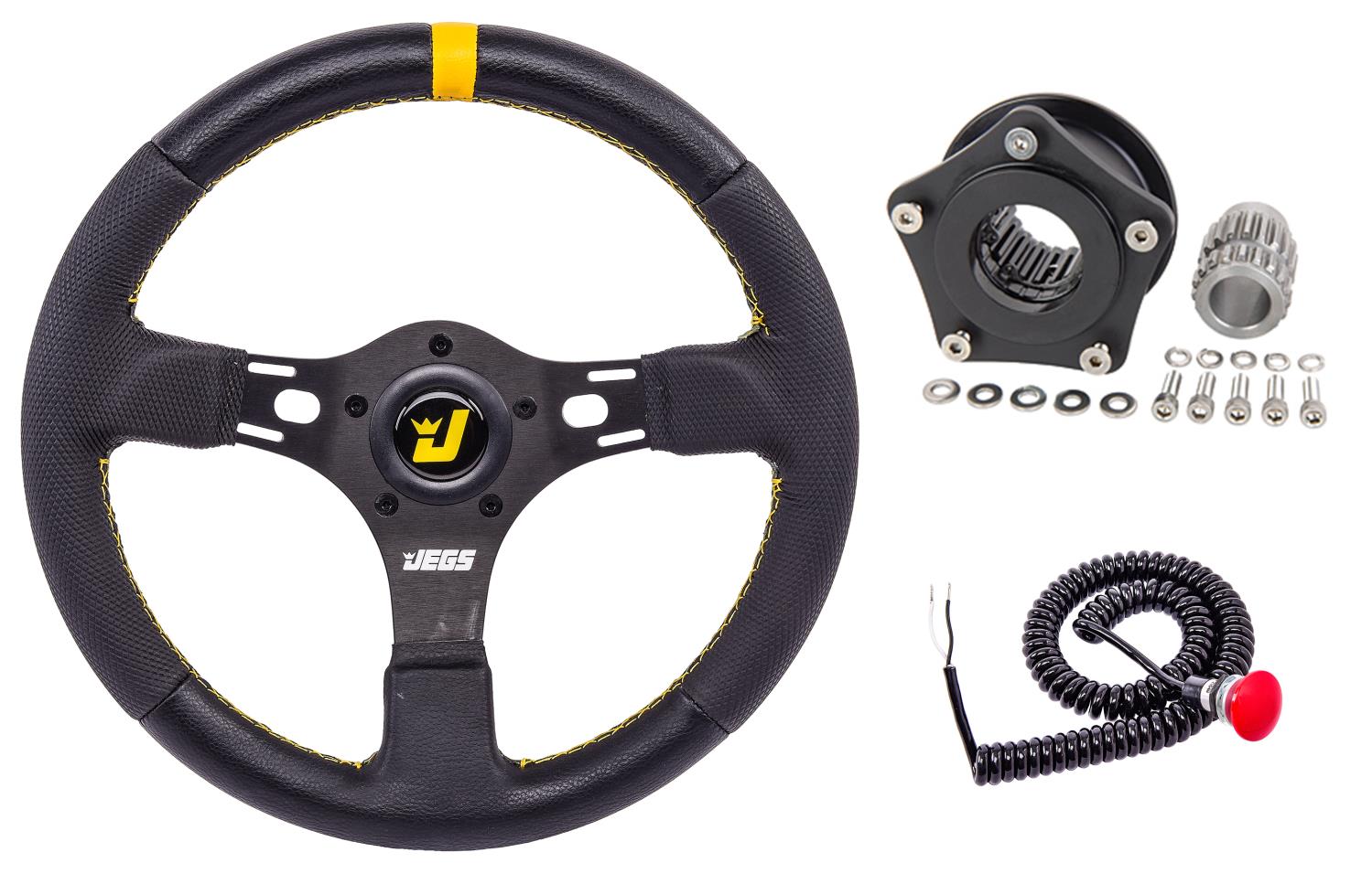 JEGS 555-70433K2: Premium Drag Race Steering Wheel Kit | Includes 13 in.  Diameter Drag Race Steering Wheel, Quick Release Weld-On Splined Steering  Wheel Hub, Micro Switch and Cord - JEGS