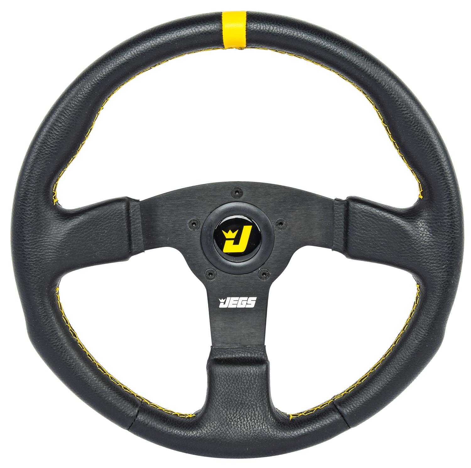 Premium Racing Steering Wheel, Black 3-Spoke with Black
