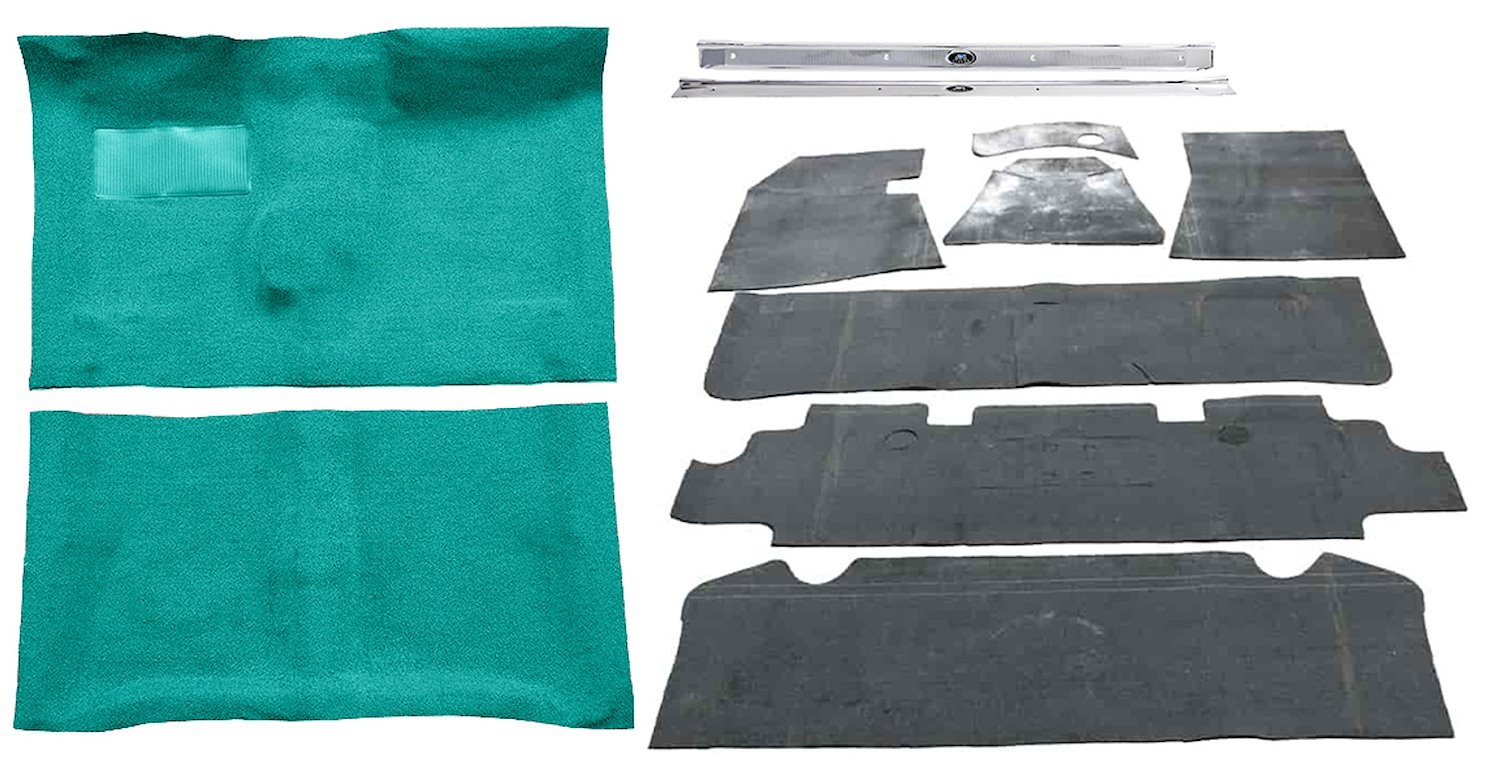 Molded Loop Carpet Kit Fits Select 1964-1967 Buick, Chevy, Olds, Pontiac [Jute Backing, 4-Speed w/Buckets, Aqua]