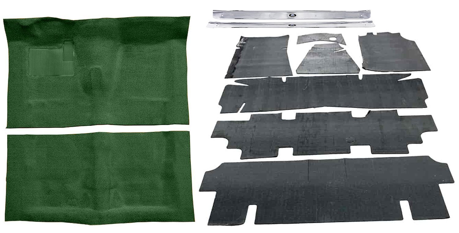Molded Loop Carpet Kit Fits Select 1968-1972 Buick, Chevy, Olds, Pontiac Models [Jute Backing, 4-Speed w/Buckets, Dark Green]