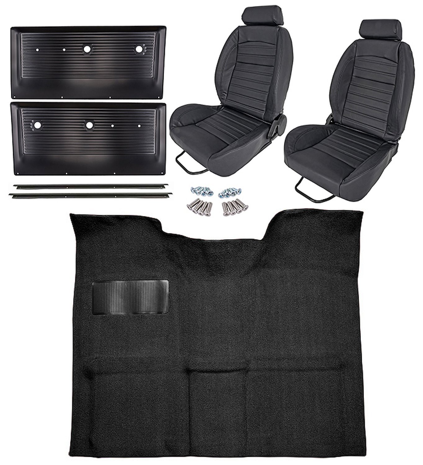 Black Interior Kit w/High-Back Buckets for 1967-1972 GM C Series Regular Cab Truck w/Auto/3-Speed Manual