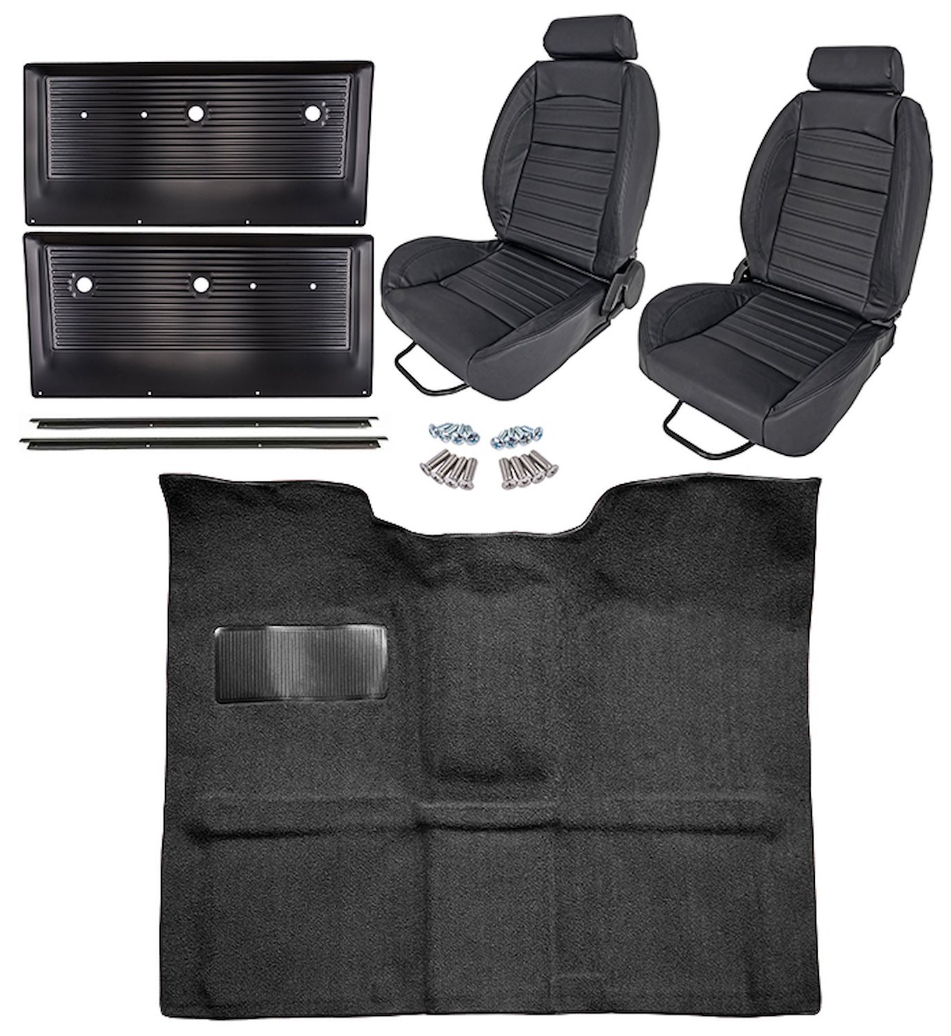 Black Interior Kit w/High-Back Buckets for 1967-1972 GM C Series Regular Cab Truck w/4-Speed Manual